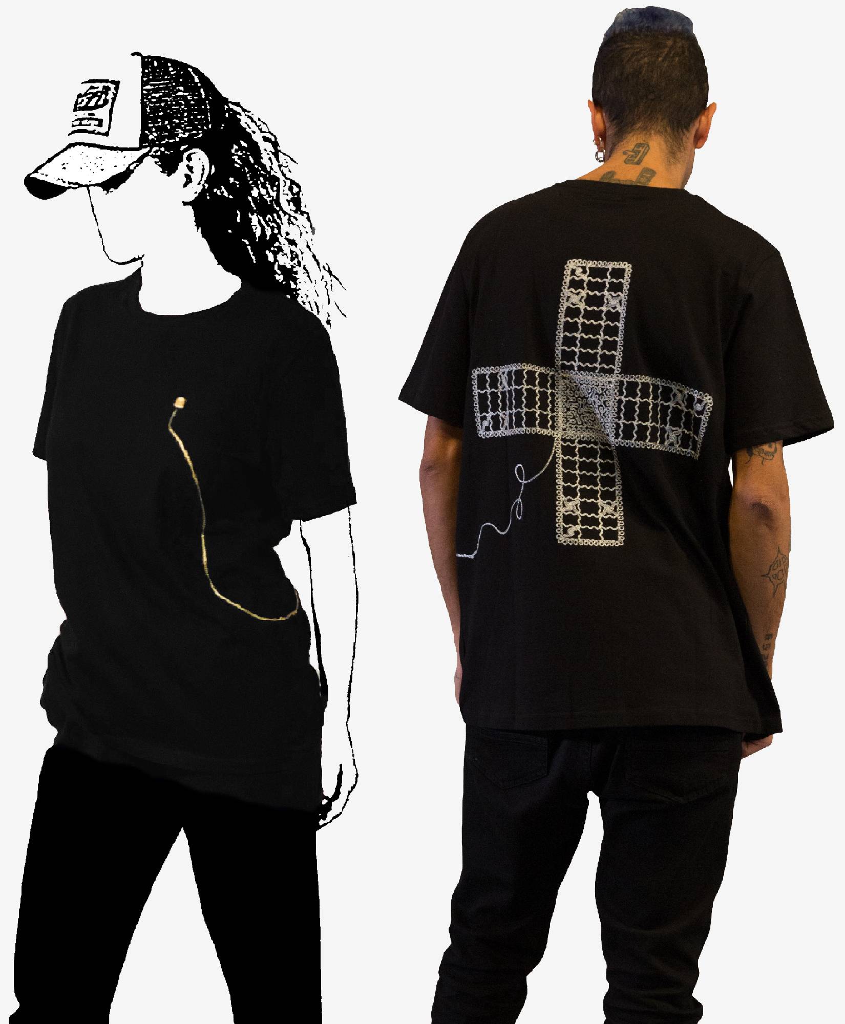 100% Cotton Black T-shirt - Embroidered T-shirt + Traditional Board Game Barjees