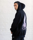 Cotton Black Embroidered Art on Zip Hoodie  / Stitched Hooded Jacket