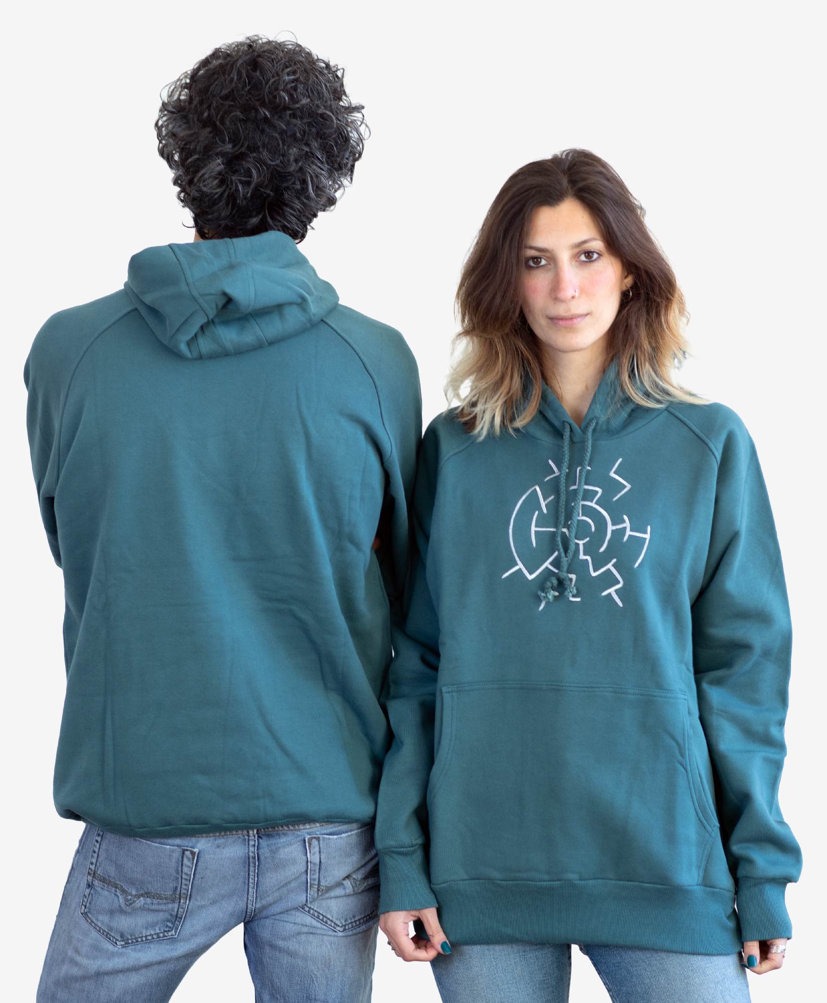 Cotton Petrol Embroidered Hoodie / Stitched Hoody