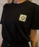  Embroidered Cotton Black T-shirt / Stitched Islamic Geometry T-shirt
