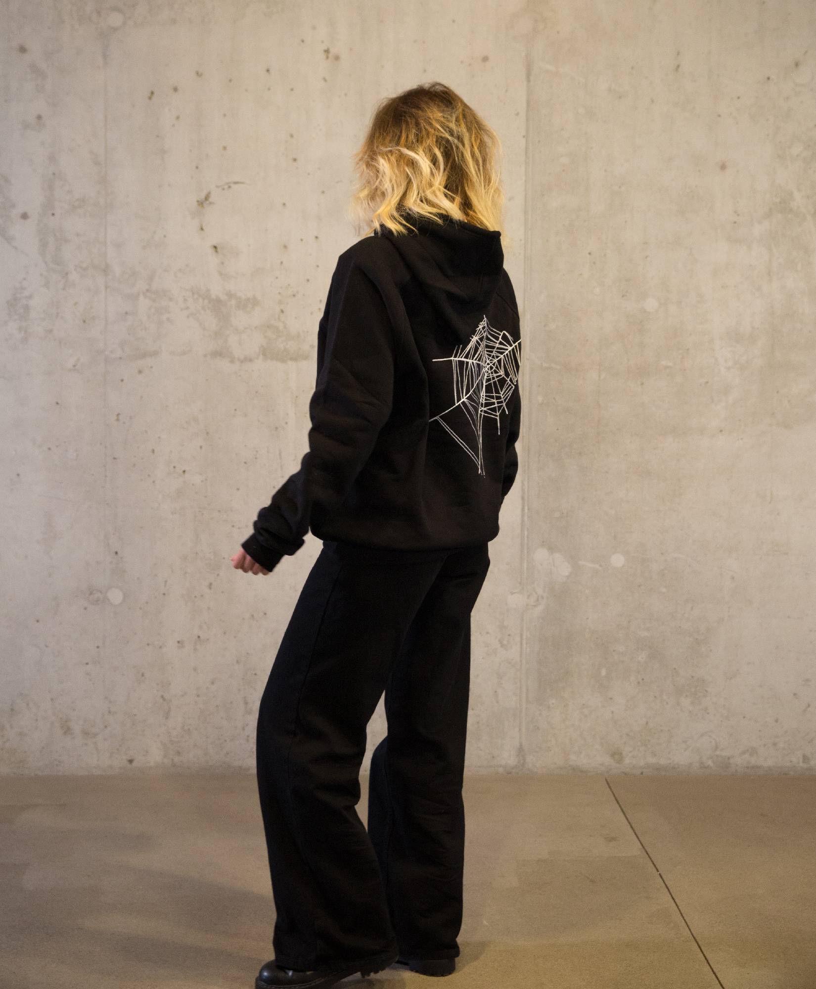 Cotton Black Embroidered Hoodie / Stitched Hoody